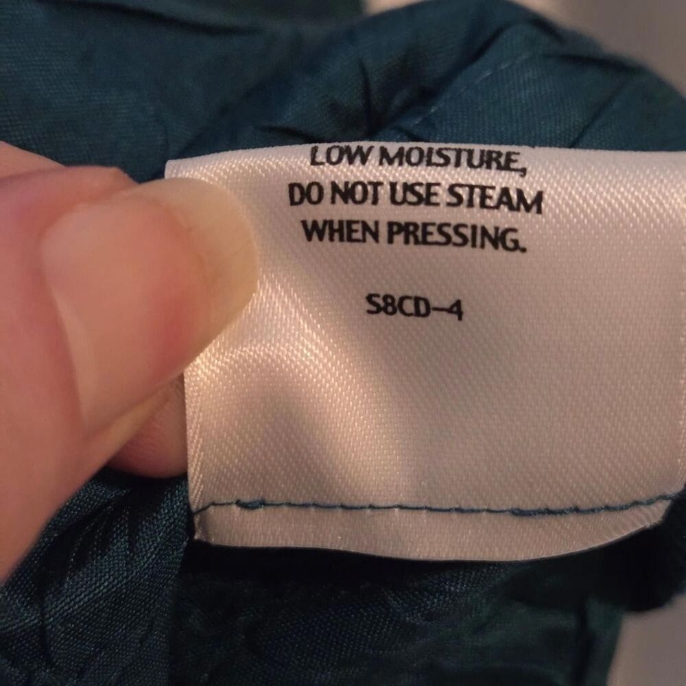 Vintage Eileen Fisher Teal Silk Crinkle Button-up Top Size LP - Picture 8 of 9